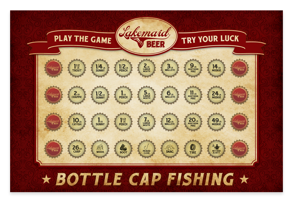 Lakemaid beer poster - bottle cap fishing