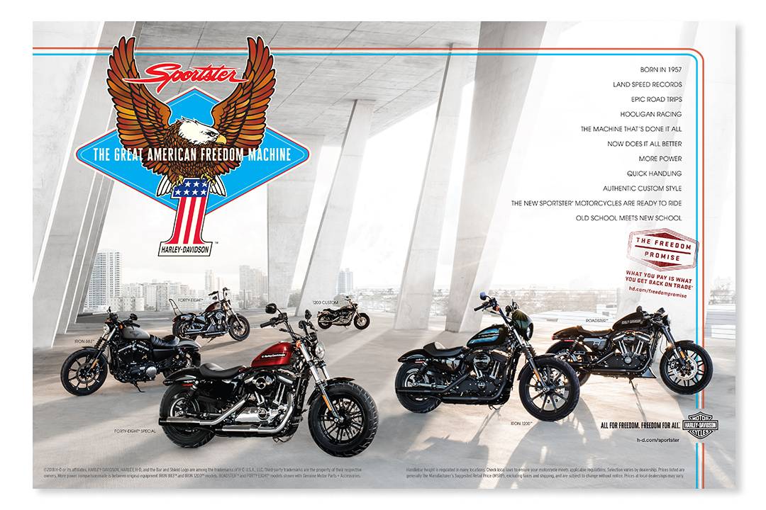 Great American Freedom Machine Harley Davidson Motorcycle lineup.