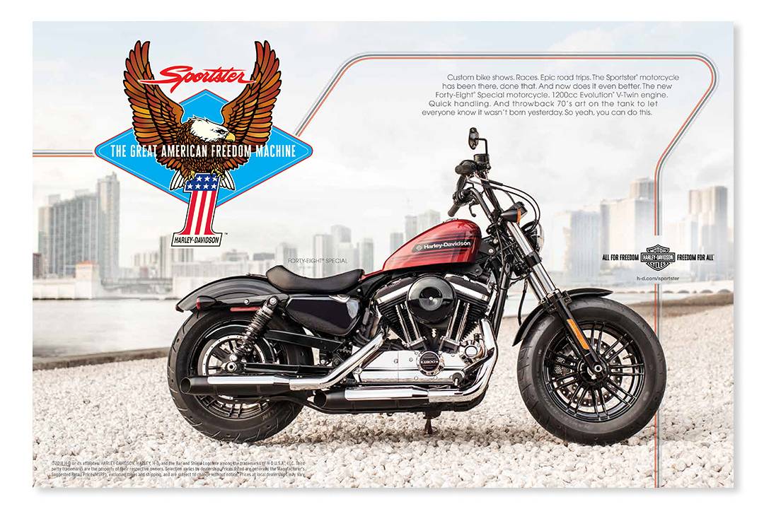 Great American Freedom Machine RedSportster Harley Davidson Motorcycle.