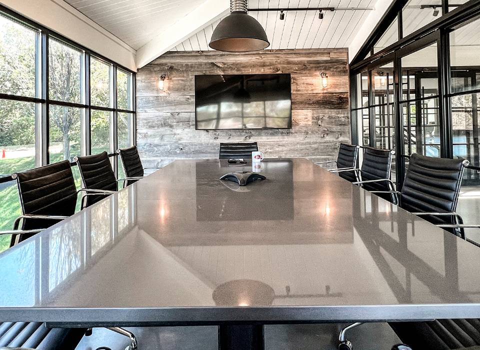 Interior of a loft, office with marble counter top, modern design.